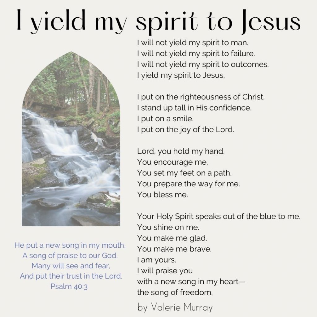 What are you relinquishing your spirit to? This is a prayer to yield my fearful spirit to Jesus and find peace.